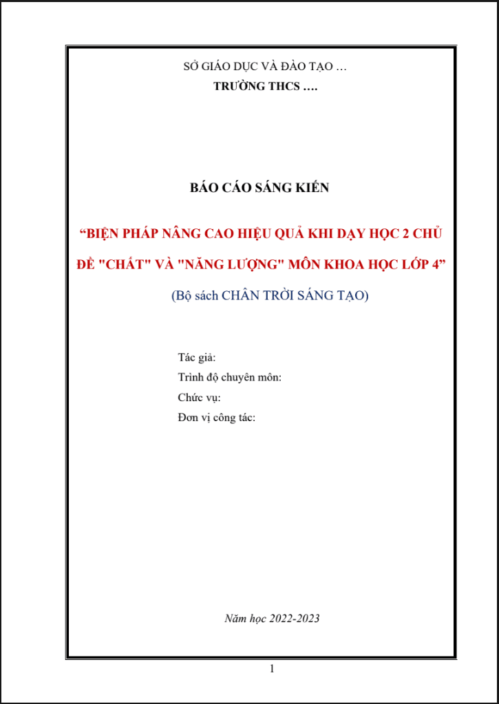 Biện pháp nâng cao hiệu quả khi dạy học chủ đề “Vật chất” và “Năng lượng” môn Khoa học lớp 4 (CTST)