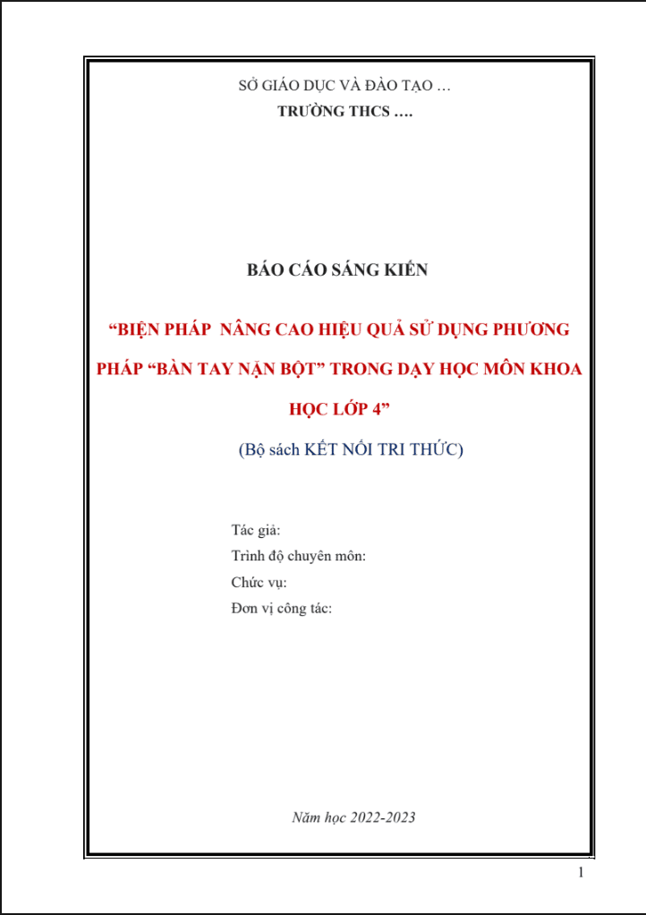 Biện pháp  nâng cao hiệu quả sử dụng phương pháp “Bàn tay nặn bột” trong dạy học môn Khoa học lớp 4 (KNTT)