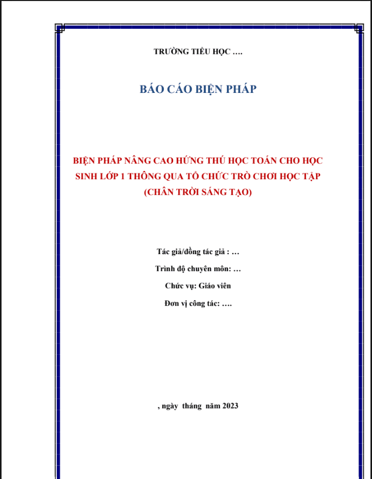 Biện pháp nâng cao hứng thú học toán cho học sinh lớp 1 thông qua tổ chức trò chơi học tập (CTST)