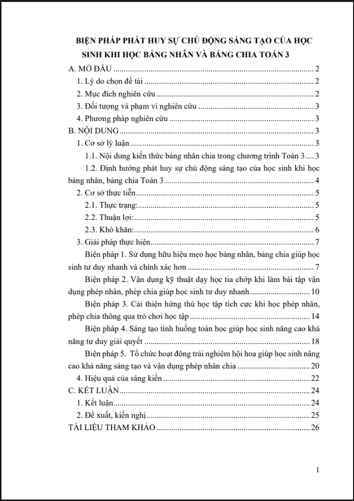 Biện pháp phát huy sự chủ động sáng tạo của học sinh khi học bảng nhân và bảng chia Toán 3 (đủ 3 bộ sách)