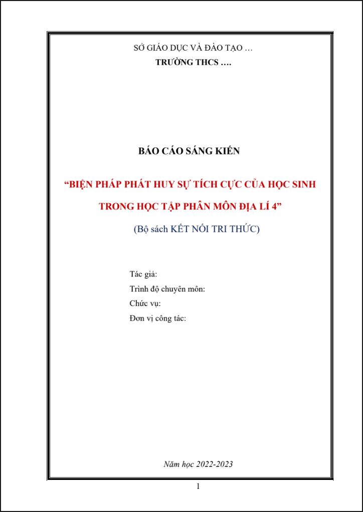 Biện pháp phát huy sự tích cực của học sinh trong học tập phân môn Địa lí 4 (KNTT)