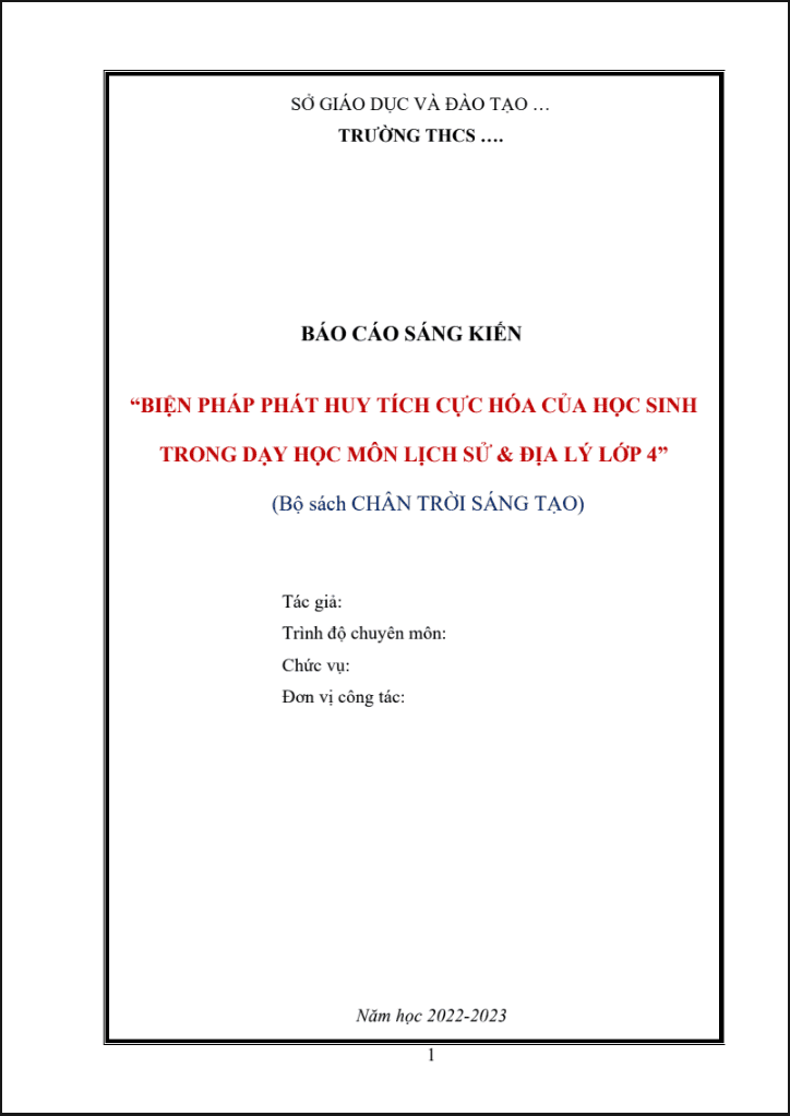 Biện pháp phát huy tích cực hóa của học sinh trong dạy học môn Lịch Sử lớp 4 (CTST)