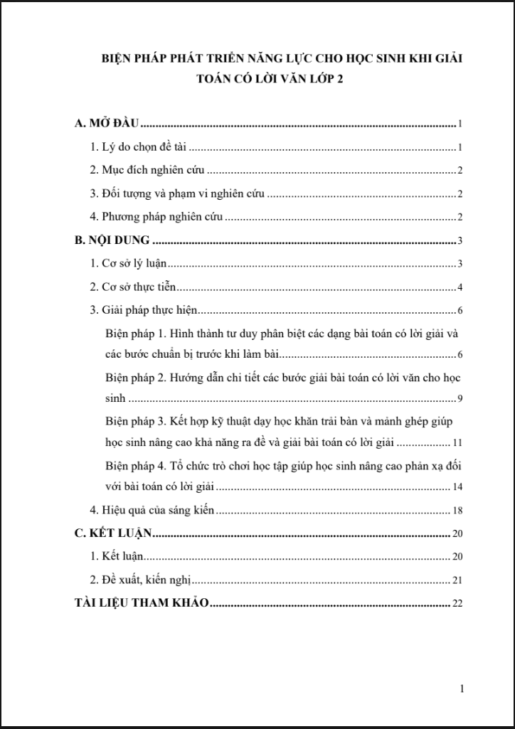 Biện pháp phát triển năng lực cho học sinh khi giải toán có lời văn lớp 2 (đủ 3 bộ sách)