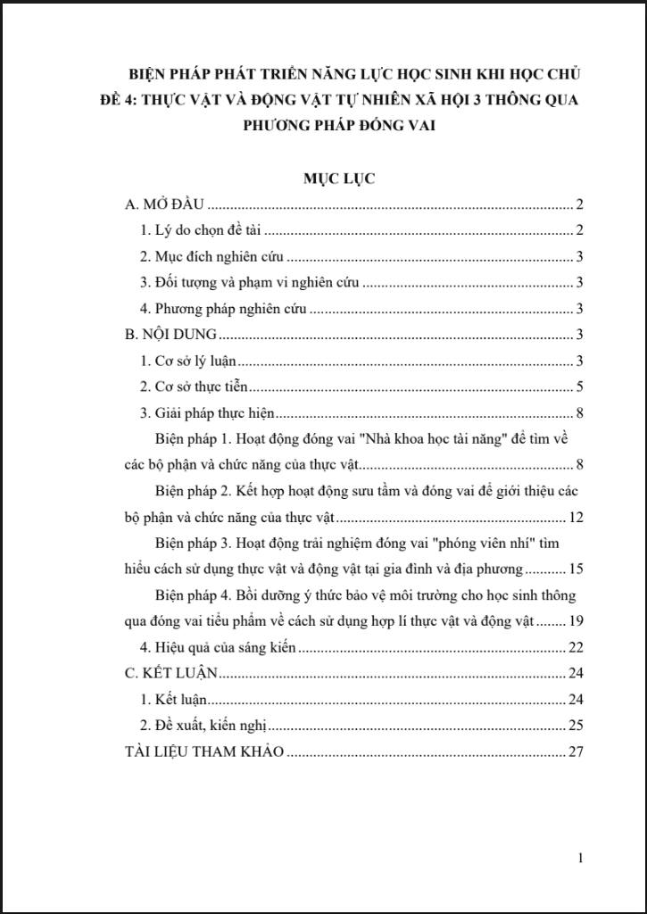 Biện pháp phát triển năng lực học sinh khi học chủ đề 4: Thực vật và động vật TNXH 3 thông qua phương pháp đóng vai (đủ 3 bộ sách)