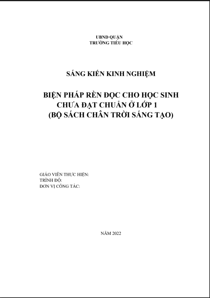 Biện pháp rèn đọc cho học sinh chưa đạt chuẩn ở Lớp Một ( Sách Chân trời sáng tạo)