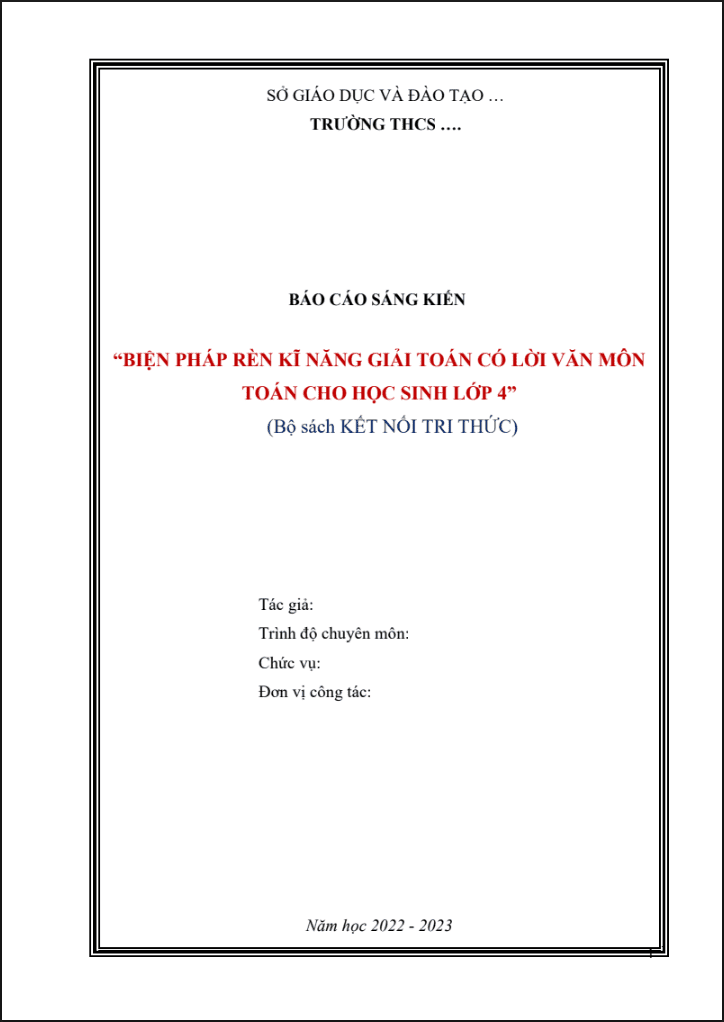 Biện pháp rèn kĩ năng giải toán có lời văn môn Toán cho học sinh lớp 4 (KNTT)