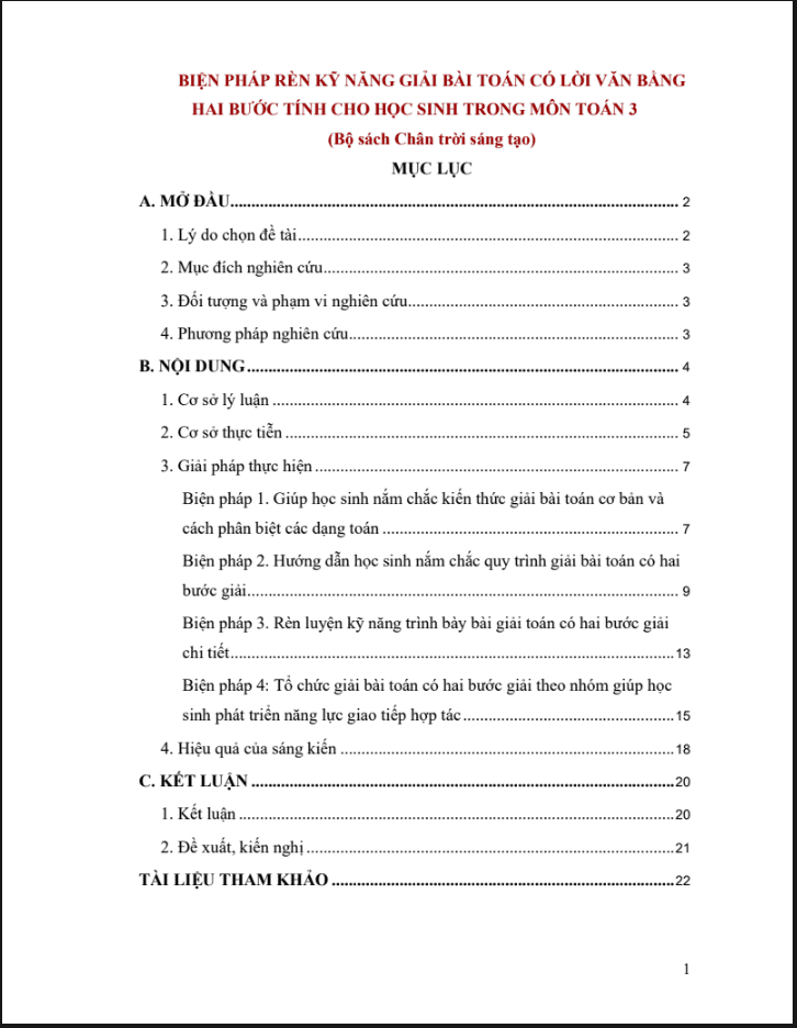 Biện pháp rèn kỹ năng giải bài toán có lời văn bằng hai bước tính cho học sinh trong môn Toán 3 (đủ 3 bộ sách)