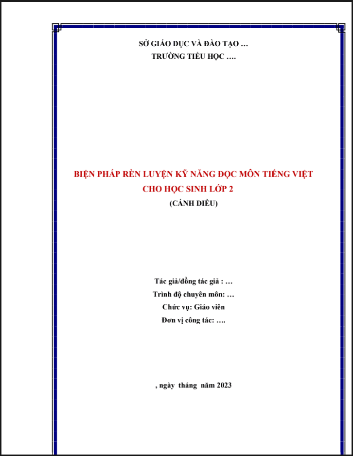 Biện pháp rèn luyện kỹ năng đọc môn Tiếng Việt cho học sinh lớp 2 (Bộ sách Cánh diều)