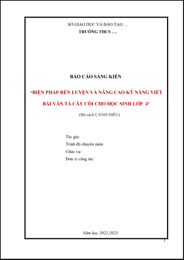 Biện pháp rèn luyện và nâng cao kỹ năng viết bài văn tả cây cối cho học sinh lớp  4 (Bộ sách Cánh diều)