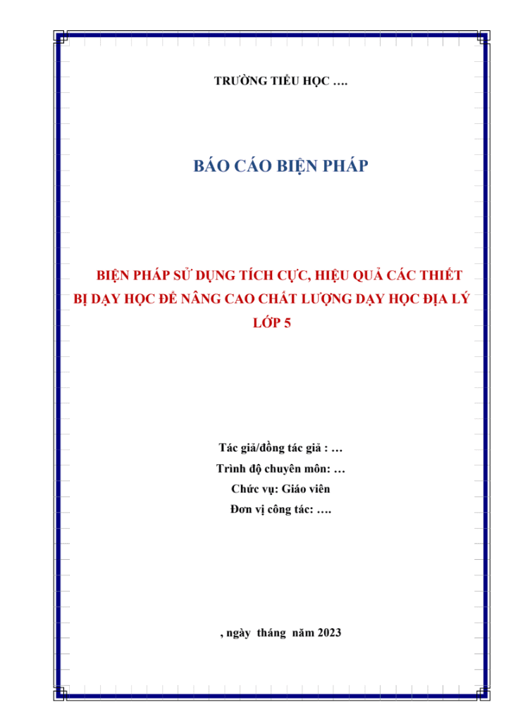 Biện pháp sử dụng tích cực, hiệu quả các thiết bị dạy học để nâng cao chất lượng dạy học Địa lý lớp 5