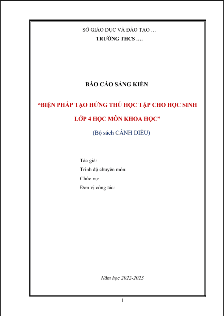 Biện pháp tạo hứng thú học tập cho học sinh lớp 4 học môn Khoa học (CD)