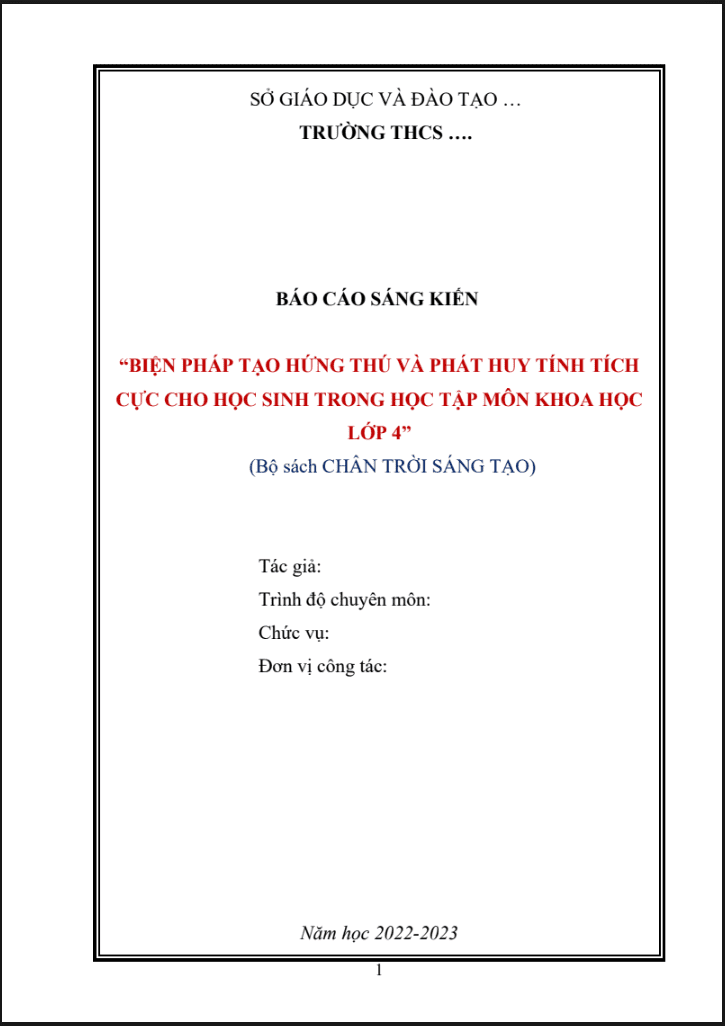 Biện pháp tạo hứng thú và phát huy tính tích cực cho học sinh trong học tập môn Khoa học lớp 4 (CTST)