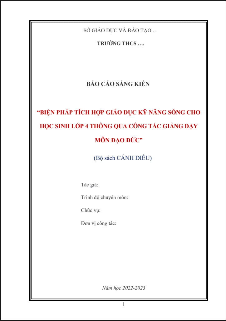 Biện pháp tích hợp giáo dục kỹ năng sống cho học sinh lớp 4 thông qua công tác giảng dạy môn Đạo đức (Bộ sách Cánh diều)