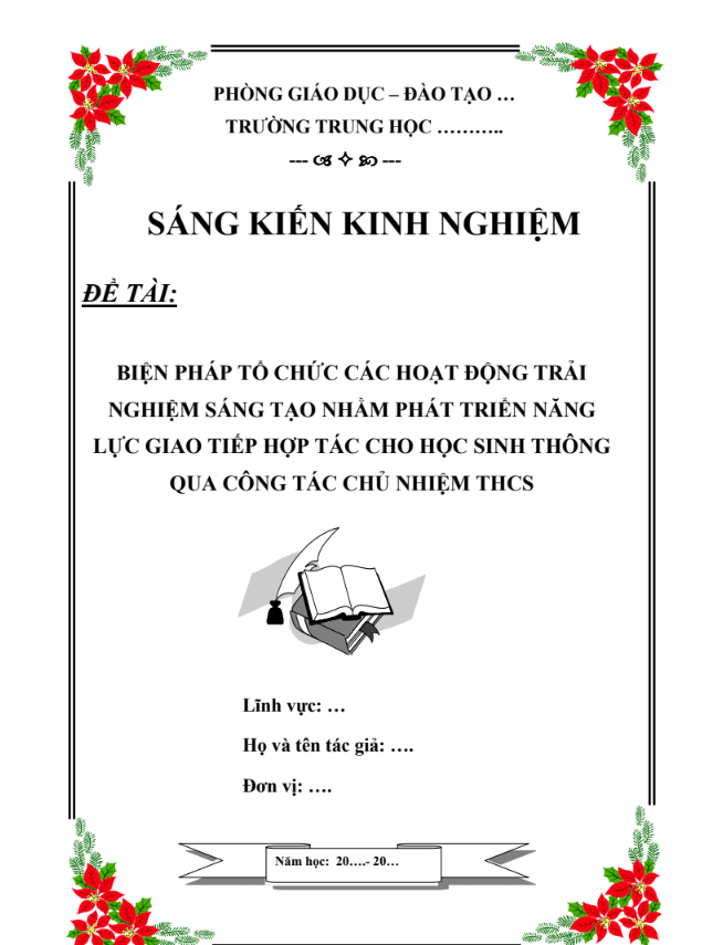 Biện pháp tổ chức các hoạt động trải nghiệm sáng tạo  nhằm phát triển năng lực giao tiếp hợp tác cho học sinh thông qua công tác chủ nhiệm THCS