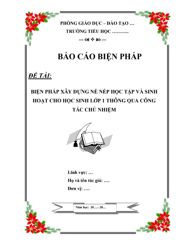 Biện pháp xây dựng nề nếp học tập và sinh hoạt cho học sinh lớp 1 thông qua công tác chủ nhiệm