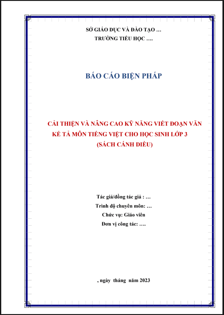 Cải thiện và nâng cao kỹ năng viết đoạn văn kể tả môn Tiếng Việt cho học sinh lớp 3 (CD)