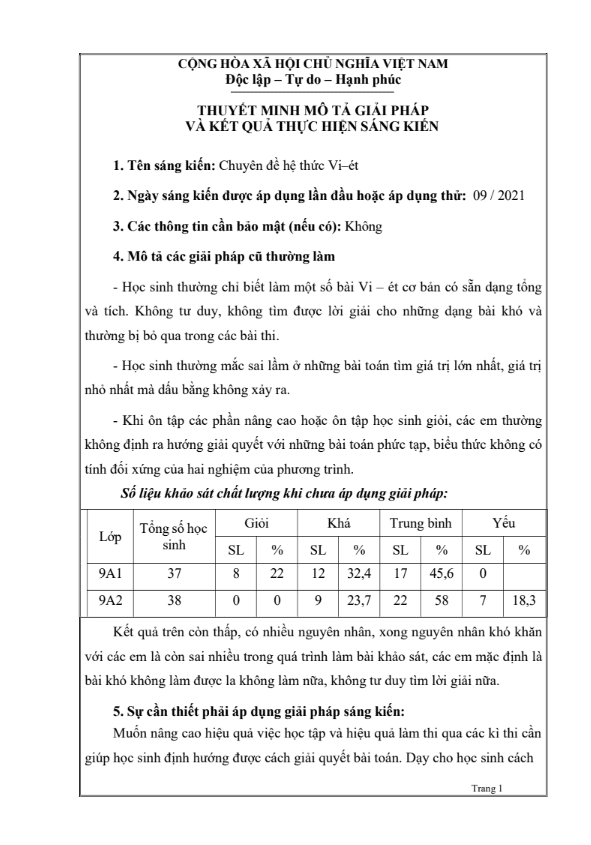 Chuyên đề hệ thức Vi-et