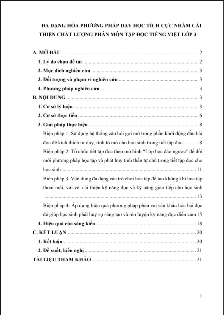Đa dạng hóa phương pháp dạy học tích cực nhằm cải thiện chất lượng phân môn Tập đọc Tiếng Việt lớp 3 (đủ 3 bộ sách)
