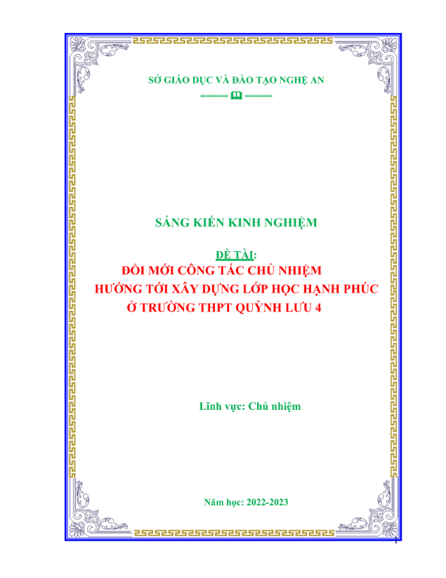 Đổi mới công tác chủ nhiệm hướng tới xây dựng lớp học hạnh phúc ở trường thpt