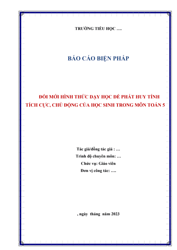 Đổi mới hình thức dạy học để phát huy tính tích cực, chủ động của học sinh trong môn Toán 5