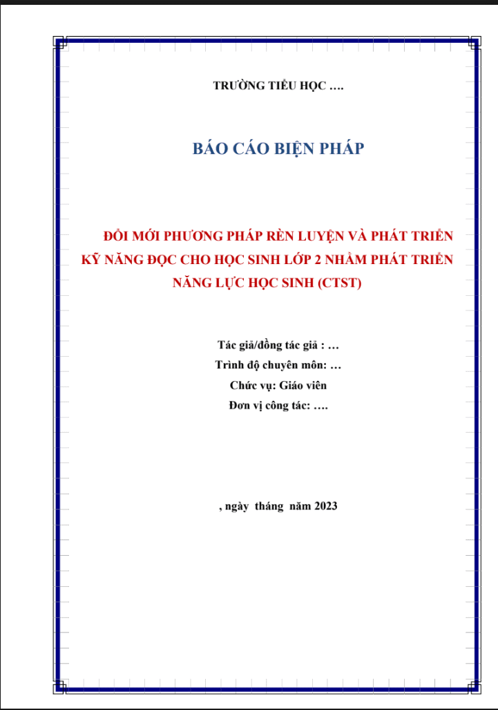 Đổi mới phương pháp rèn luyện và phát triển kỹ năng đọc cho học sinh lớp 2 nhằm phát triên năng lực học sinh (CTST)