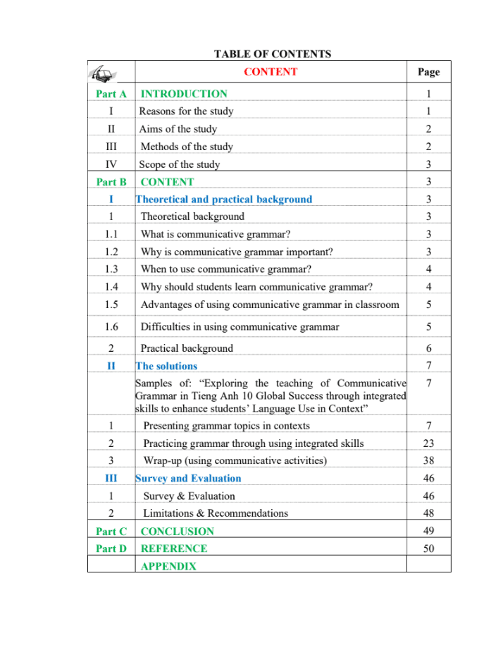 Exploring the teaching of Communicative Grammar in Tieng Anh 10 Global Success through integrated skills to enhance students’ Language Use in Context