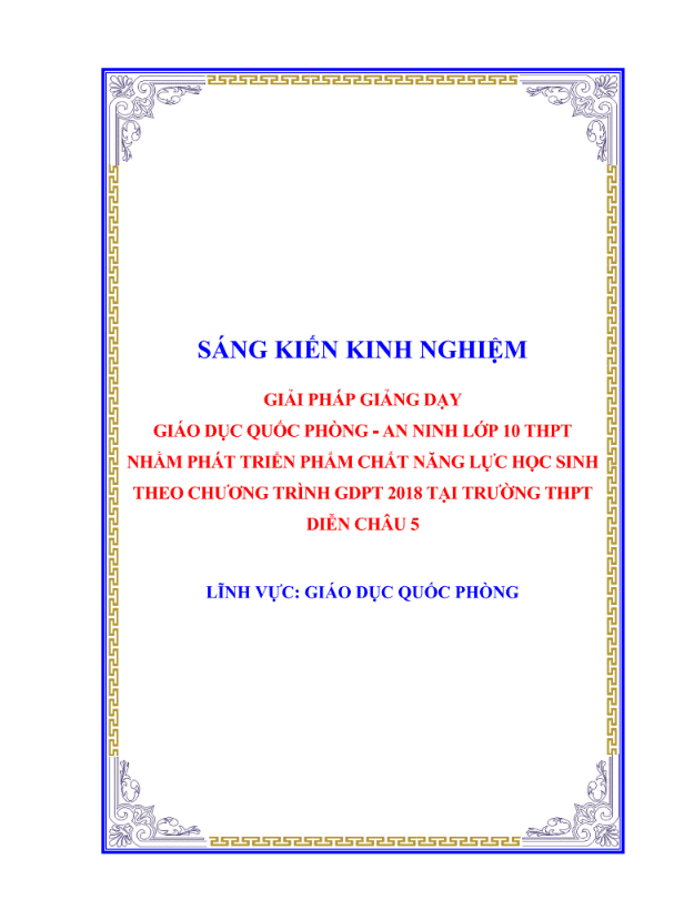 Giải pháp giảng dạy GDQP – AN lớp 10 THPT nhằm phát triển phẩm chất, năng lực học sinh theo chương trình GDPT 2018 – KNTT