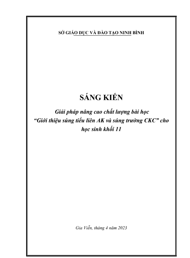 Giải pháp nâng cao chất lượng bài học “Giới thiệu súng tiểu liên AK và súng trường CKC” cho học sinh khối 11