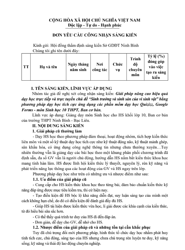 Giải pháp nâng cao hiệu quả dạy học chủ để Sinh trưởng và sinh sản của vi sinh vật bằng phương pháp dạy