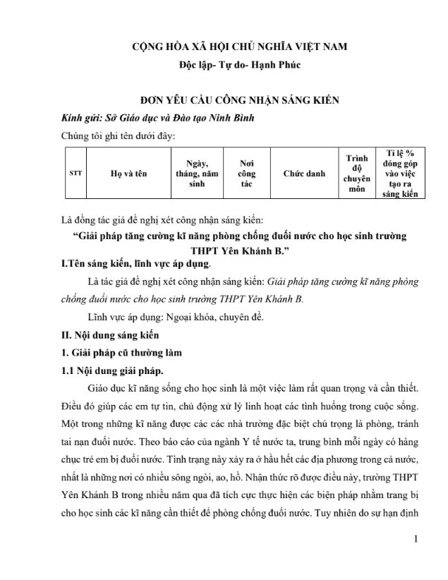 Giải pháp tăng cường kỹ năng phòng, chống đuối nước cho học sinh Trường THPT