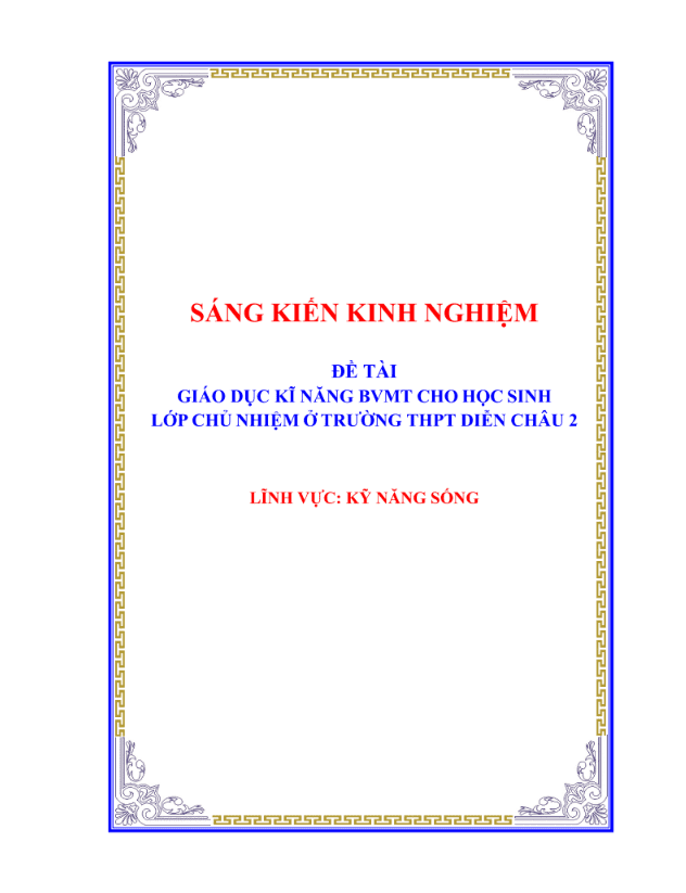 Giáo dục kĩ năng bảo vệ môi trường cho học sinh lớp chủ nhiệm ở trường thpt