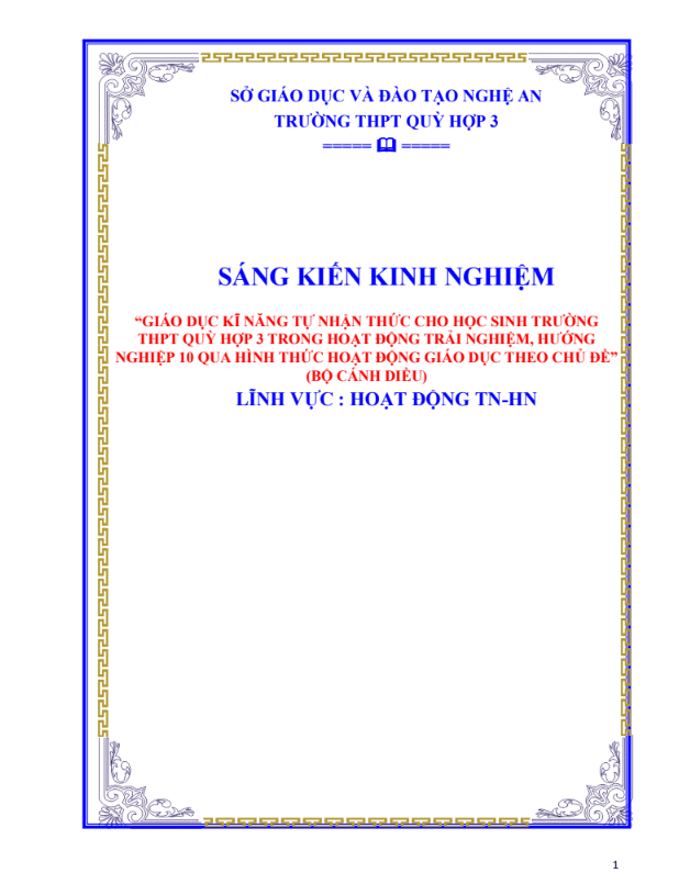Giáo dục kĩ năng tự nhận thức cho học sinh trường THPT trong hoạt động trải nghiệm, hướng nghiệp qua hình thức hoạt động giáo dục theo chủ đề – CÁNH DIỀU