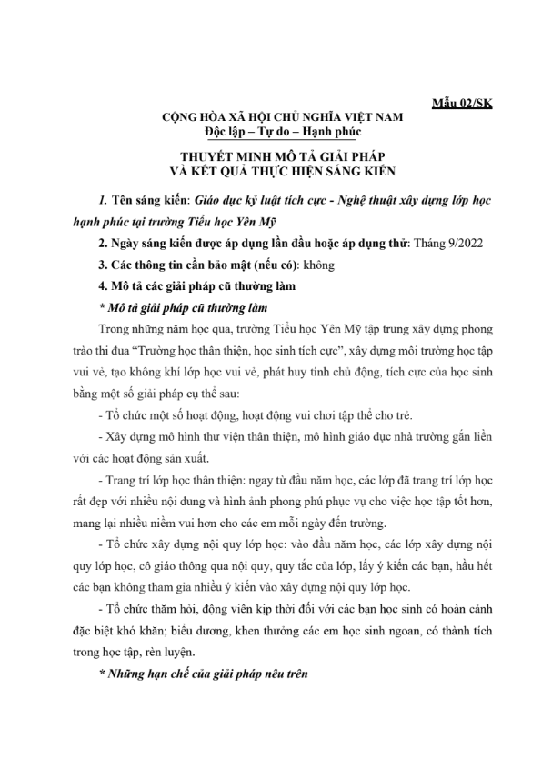 Giáo dục kỷ luật tích cực – Nghệ thuật xây dựng lớp học hạnh phúc tại trường Tiểu học Yên Mỹ