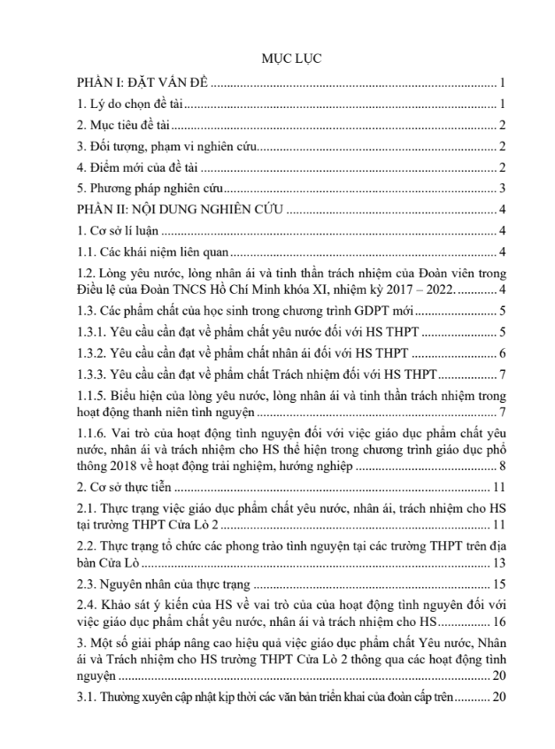 Giáo dục phẩm chất yêu nước, nhân ái, trách nhiệm cho hs trường thpt thông qua hoạt động tình nguyện