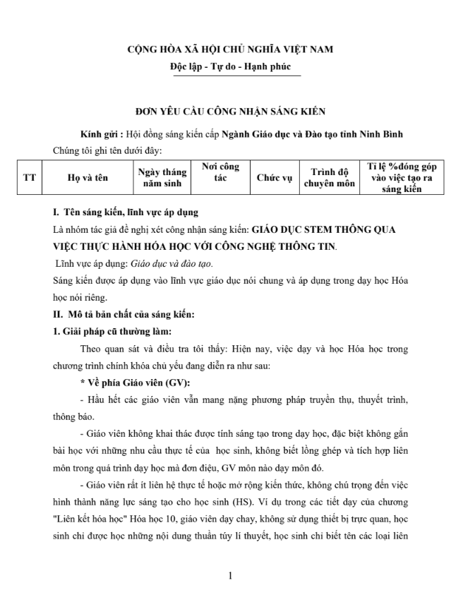 Giáo Dục Stem Thông Qua Việc Thực Hành Hóa Học Với Công Nghệ Thông Tin Cánh Diều