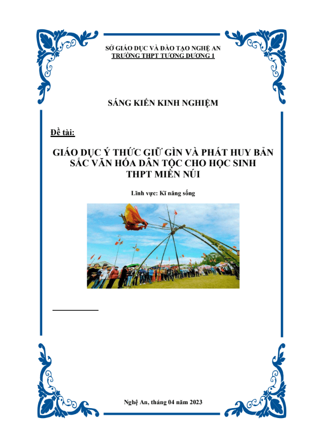 Giáo dục ý thức giữ gìn và phát huy bản sắc văn hóa dân tộc cho học sinh thpt miền núi