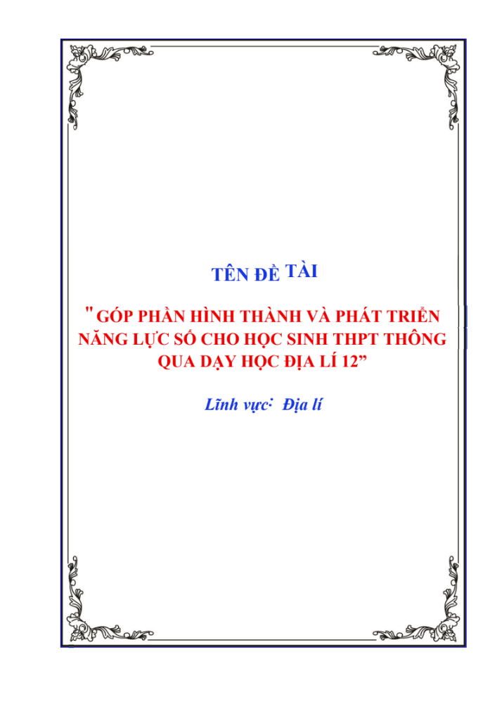 Góp phần hình thành và phát triển năng lực số cho học sinh THPT thông qua dạy học Địa lí 12