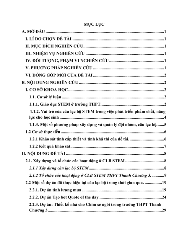 Góp phần phát triển phẩm chất, năng lực cho học sinh thpt thanh chương 3 thông qua một số hoạt động của câu lạc bộ stem