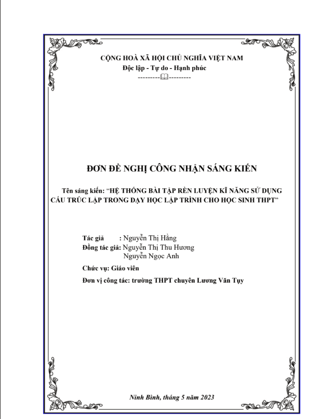 Hệ thống bài tập rèn luyện kĩ năng sử dụng cấu trúc lặp trong dạy học lập trình cho học sinh trung học phổ thông