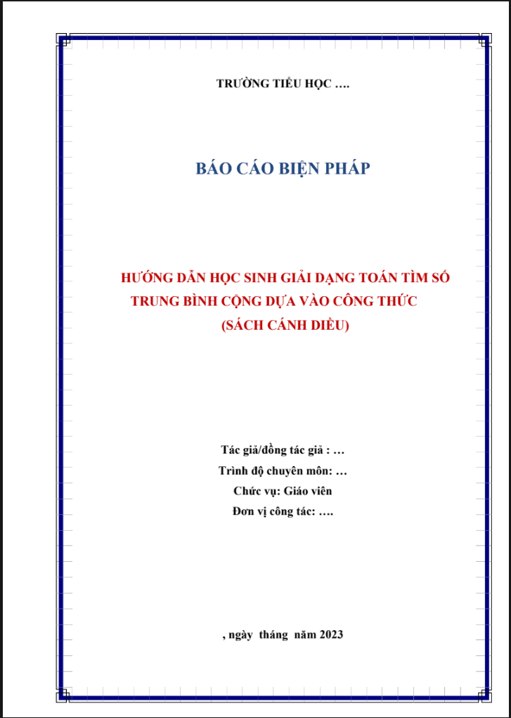 Hướng dẫn học sinh giải dạng toán tìm số trung bình cộng dựa vào công thức (CD)