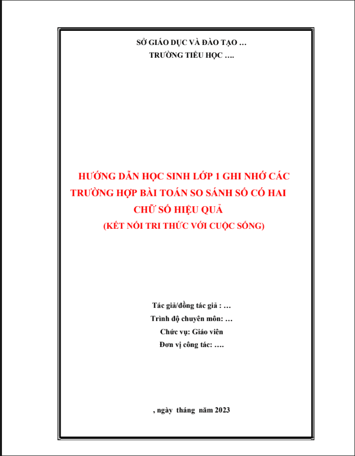 Hướng dẫn học sinh lớp 1 ghi nhớ các trường hợp bài toán so sánh số có hai chữ số hiệu quả (KNTT)