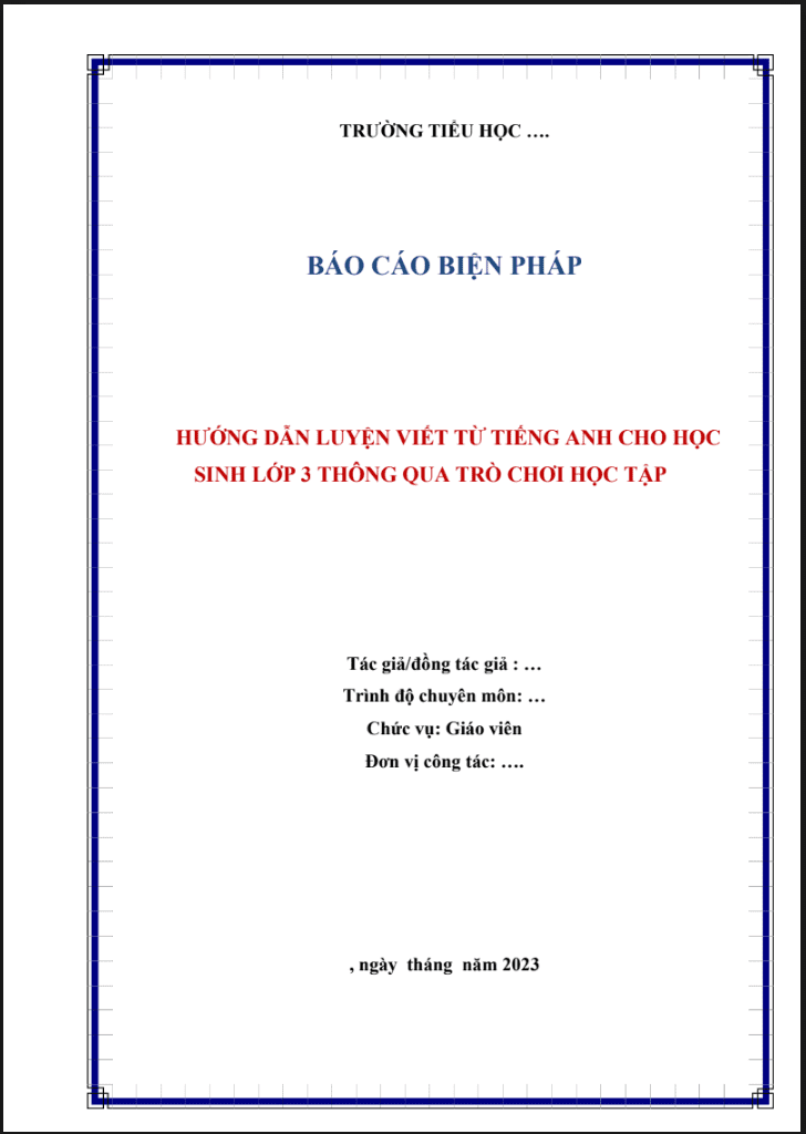 Hướng dẫn luyện viết từ Tiếng Anh cho học sinh lớp 3 thông qua trò chơi học tập ( Sách Global/Smart start/Family&friend)
