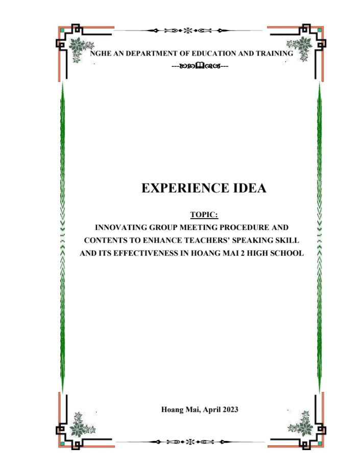 Innovatinggroup meeting procedure and contents to enhance teachers’speaking skill and its effectiveness in high school