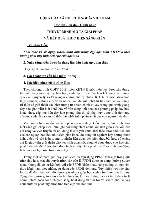 Khai thác và sử dụng video, hình ảnh trong dạy học môn khoa học tự nhiên 6 theo hướng phát huy tính tích cực của học sinh