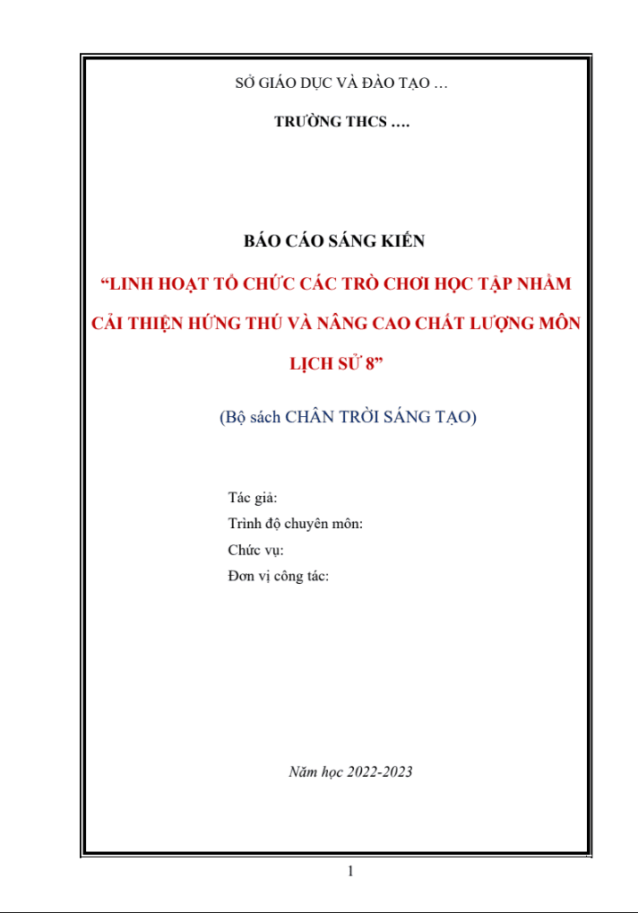 Linh động tổ chức các trò chơi học tập nhằm cải thiện hứng thú và nâng cao chất lượng môn Lịch sử 8 (Bộ sách Chân trời sáng tạo)