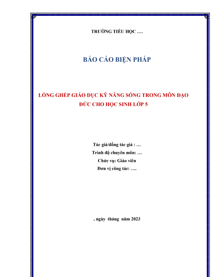 Lồng ghép giáo dục kỹ năng sống trong môn Đạo Đức cho học sinh lớp 5