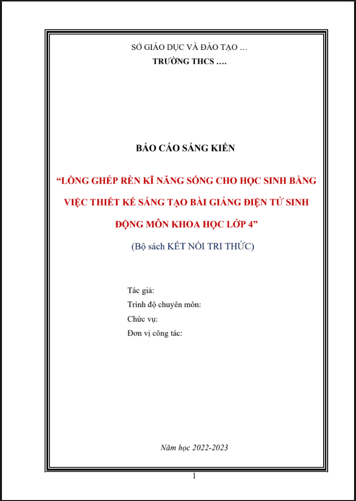 Lồng ghép rèn kĩ năng sống cho học sinh bằng việc thiết kế sáng tạo bài giảng điện tử sinh động môn Khoa học lớp 4 (KNTT)