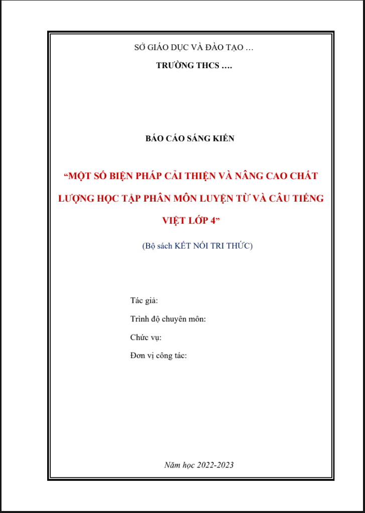 Một số biện pháp cải thiện và nâng cao chất lượng học tập phân môn Luyện từ và câu Tiếng Việt lớp 4 (Bộ sách Kết nối tri thức với cuộc sống)