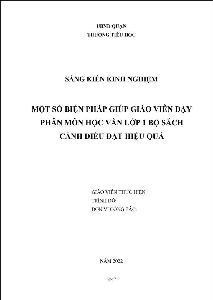 Một số biện pháp giúp giáo viên dạy phân môn học vần lớp 1 Bộ sách Cánh Diều đạt hiệu quả