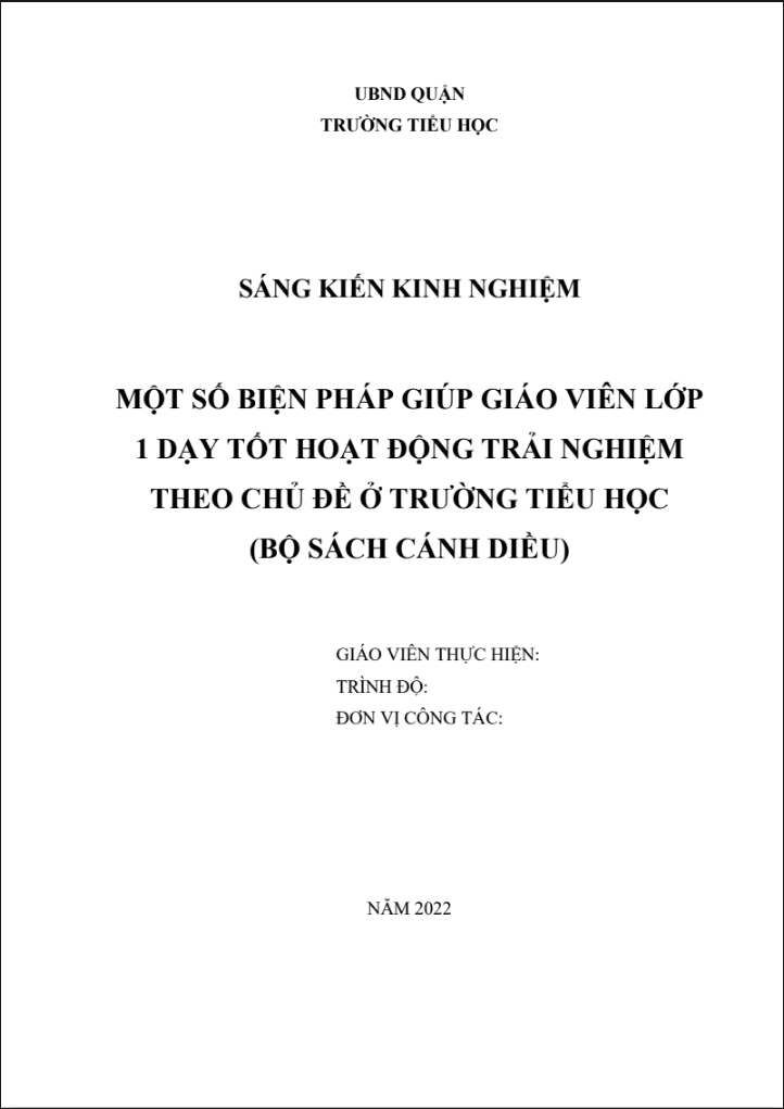 Một số biện pháp giúp giáo viên lớn 1 dạy tốt hoạt động trải nghiệm theo chủ đề (Sách Cánh Diều)